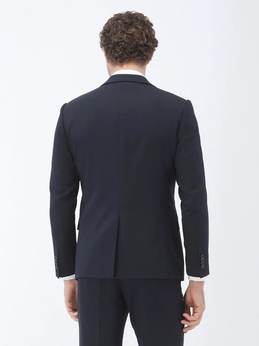 Lacivert Çizgili Modern Fit Yün Karışımlı Takım Elbise - 6