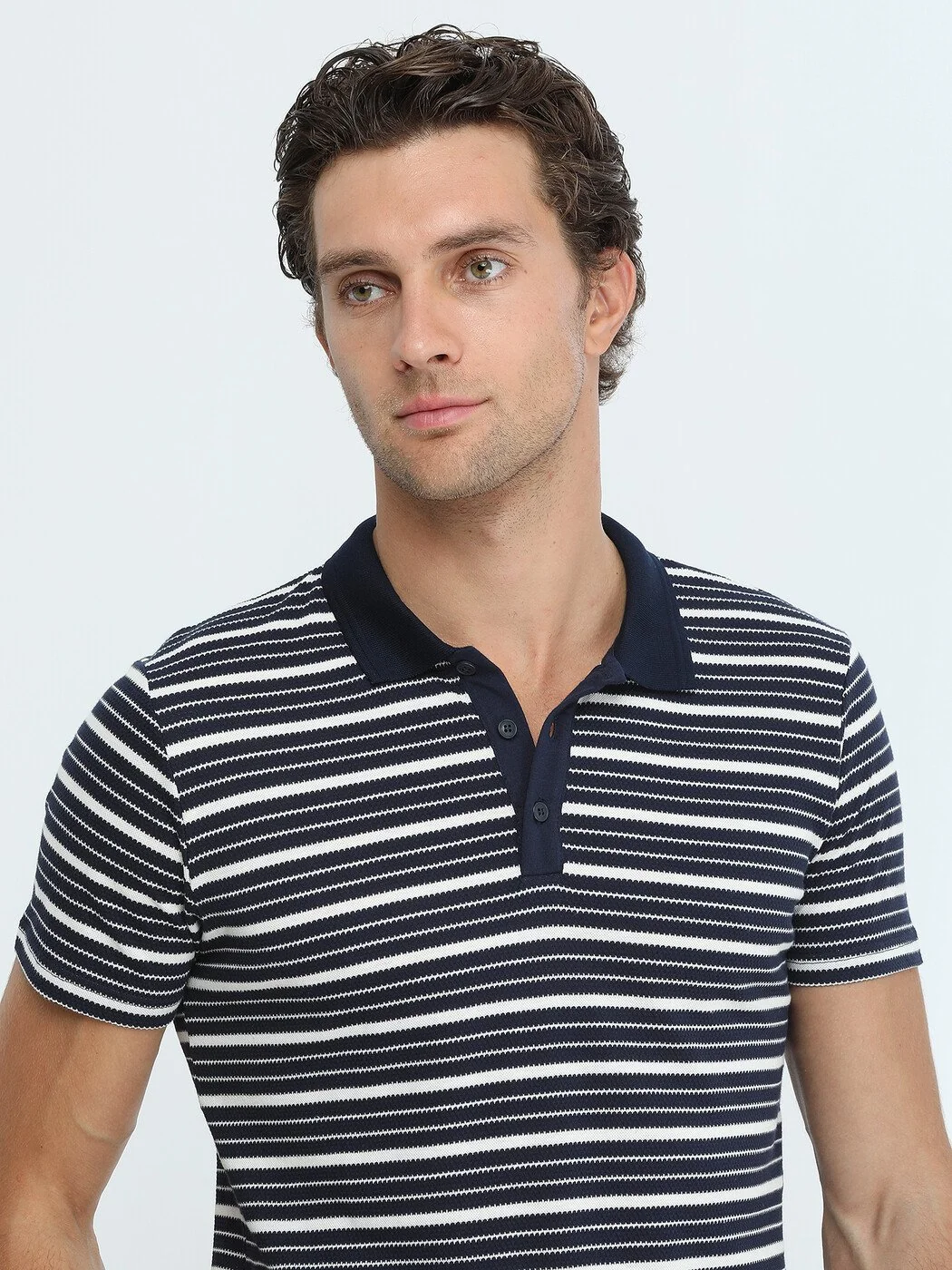Lacivert Çizgili Polo Yaka %100 Pamuk T-Shirt - 4