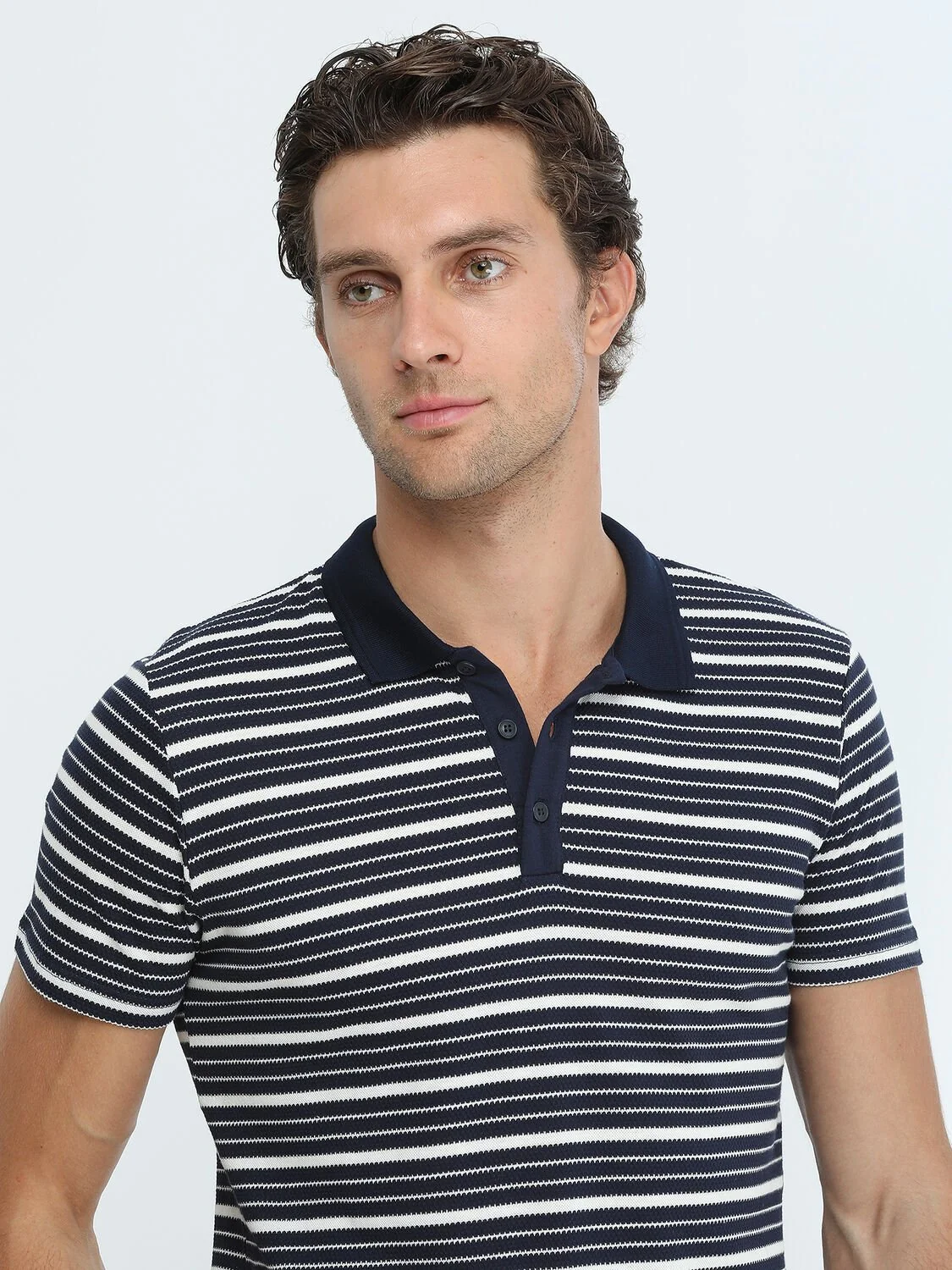 Lacivert Çizgili Polo Yaka %100 Pamuk T-Shirt - 4