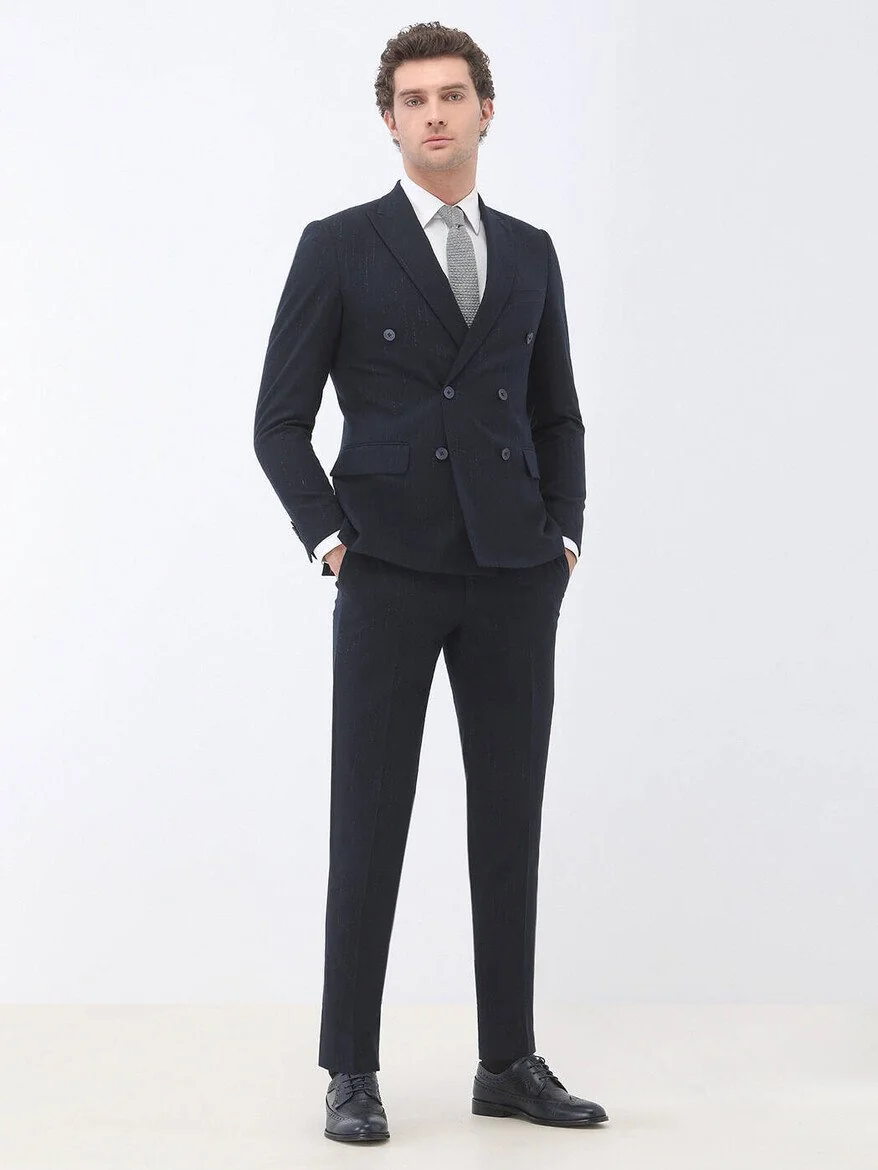 Lacivert Çizgili Slim Fit Takım Elbise - 2
