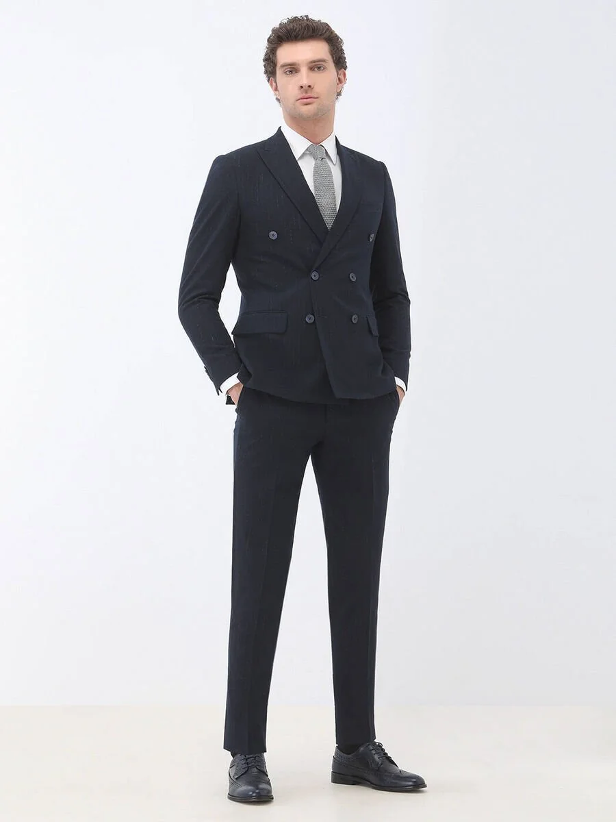 Lacivert Çizgili Slim Fit Takım Elbise - 2