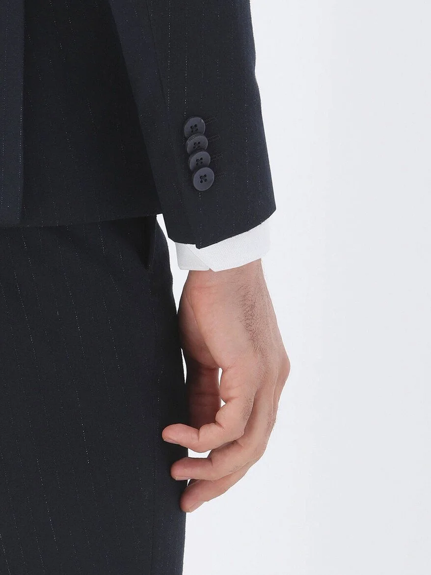 Lacivert Çizgili Slim Fit Takım Elbise - 5
