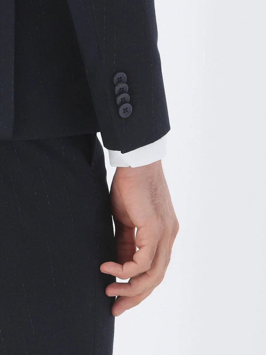 Lacivert Çizgili Slim Fit Takım Elbise - 5