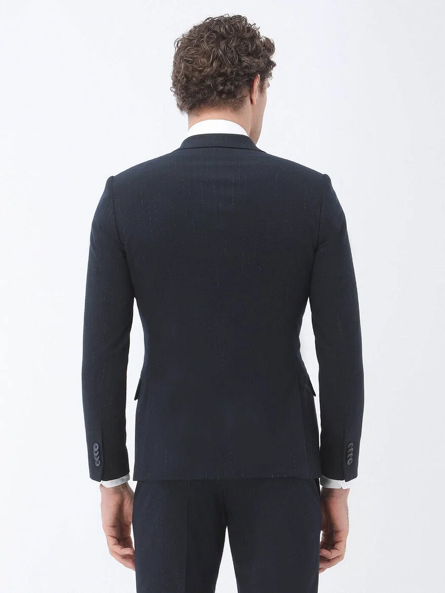 Lacivert Çizgili Slim Fit Takım Elbise - 6