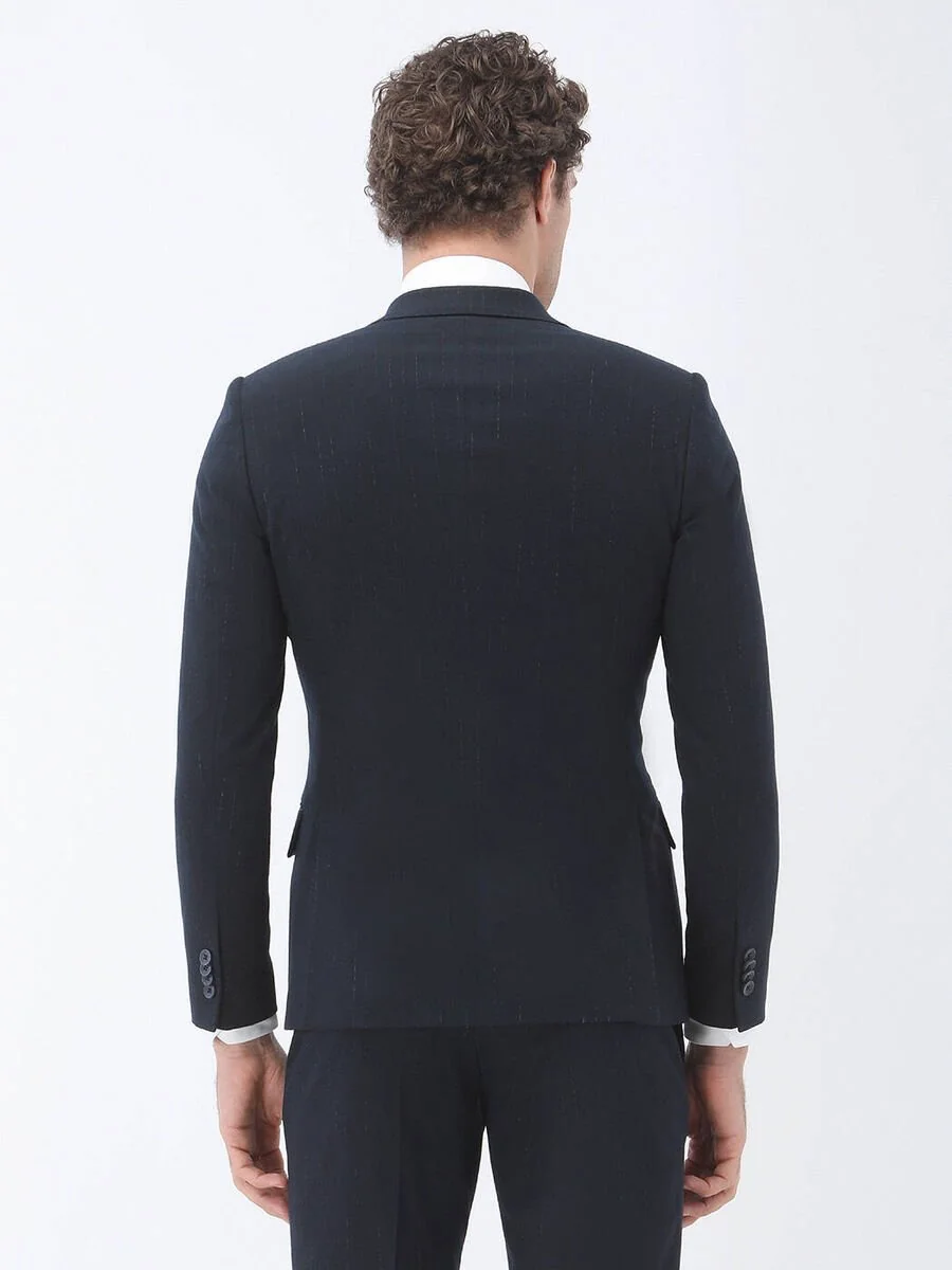 Lacivert Çizgili Slim Fit Takım Elbise - 6