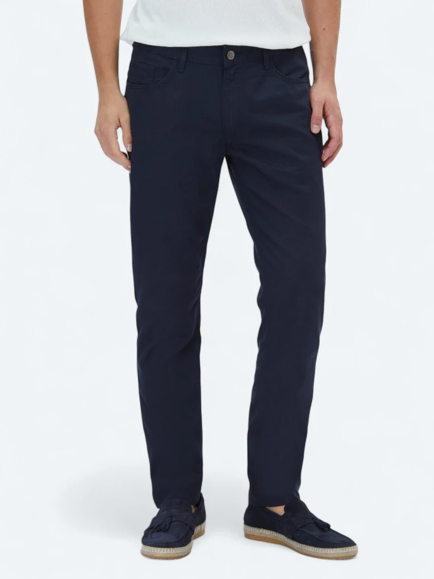 Lacivert Denim Slim Fit Casual Pamuk Karışımlı Pantolon - 2