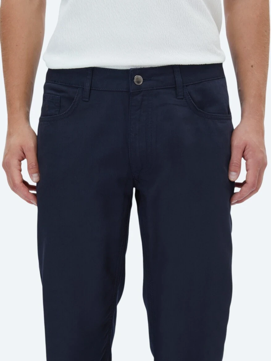 Lacivert Denim Slim Fit Casual Pamuk Karışımlı Pantolon - 3
