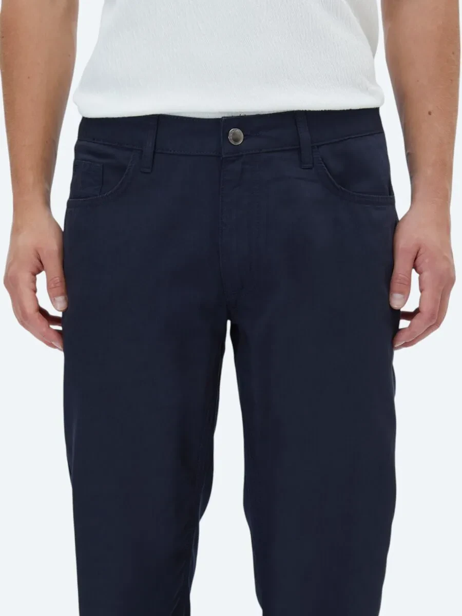 Lacivert Denim Slim Fit Casual Pamuk Karışımlı Pantolon - 3