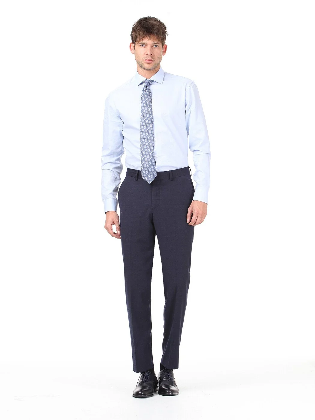 Lacivert Desenli Dokuma Slim Fit Klasik Pantolon - 1