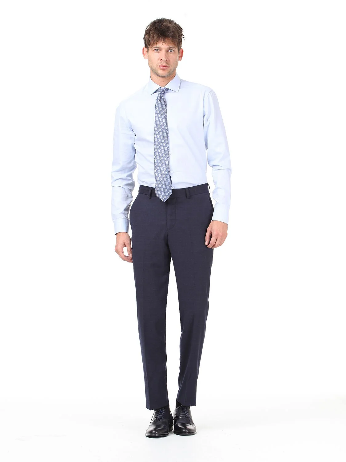 Lacivert Desenli Dokuma Slim Fit Klasik Pantolon - 1
