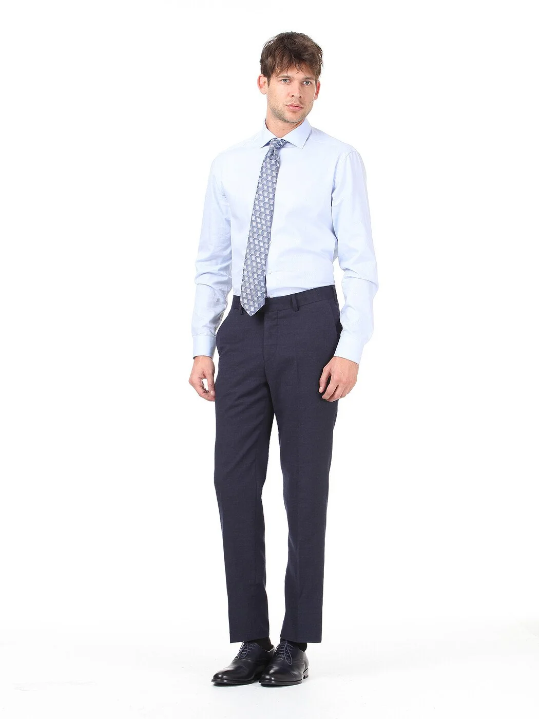 Lacivert Desenli Dokuma Slim Fit Klasik Pantolon - 2