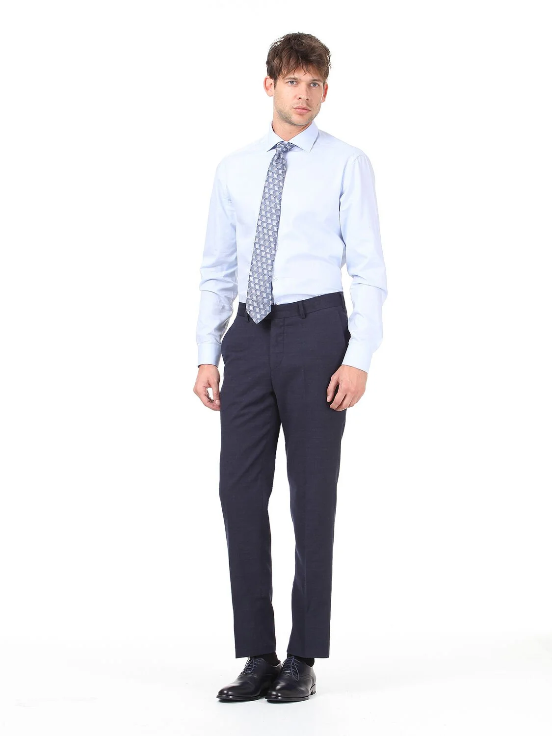 Lacivert Desenli Dokuma Slim Fit Klasik Pantolon - 2