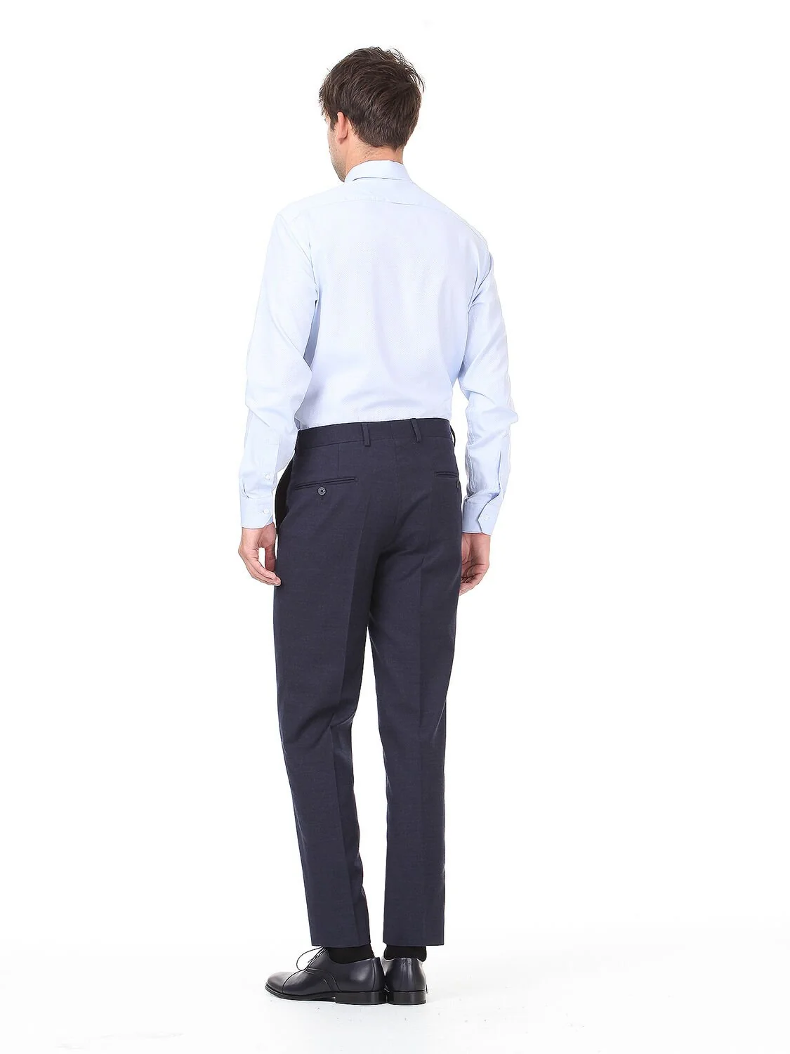 Lacivert Desenli Dokuma Slim Fit Klasik Pantolon - 4