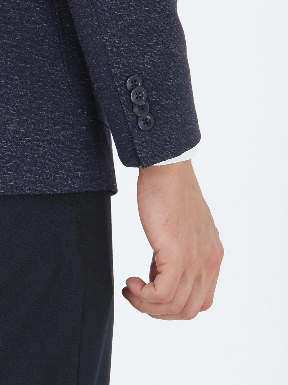 Lacivert Desenli Modern Fit İpek Karışımlı Ceket - 4