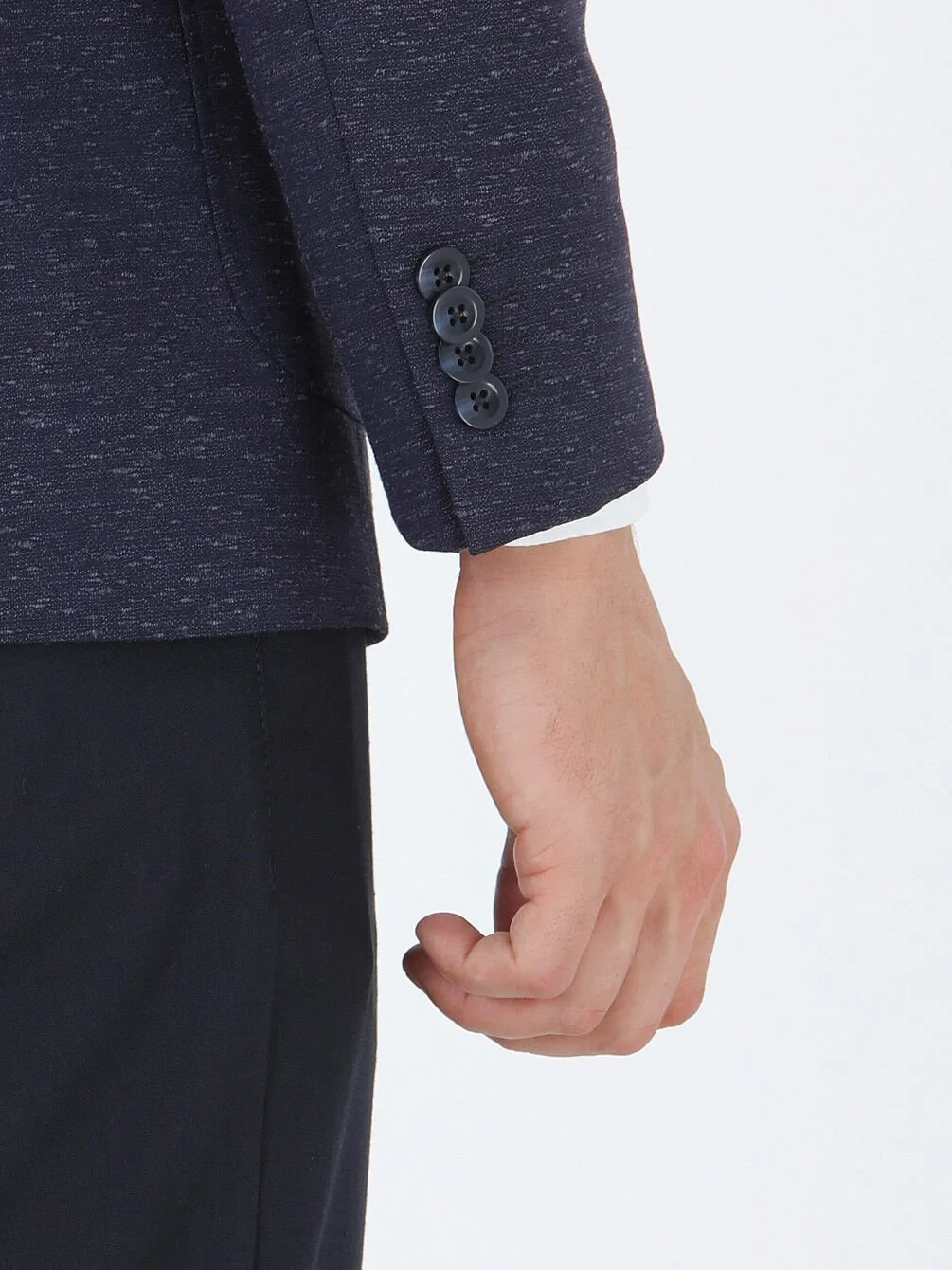 Lacivert Desenli Modern Fit İpek Karışımlı Ceket - 4
