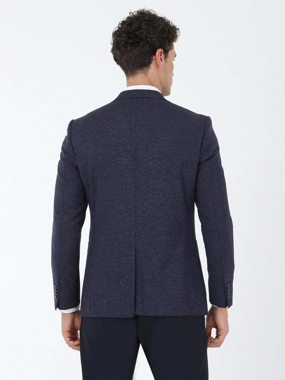 Lacivert Desenli Modern Fit İpek Karışımlı Ceket - 5