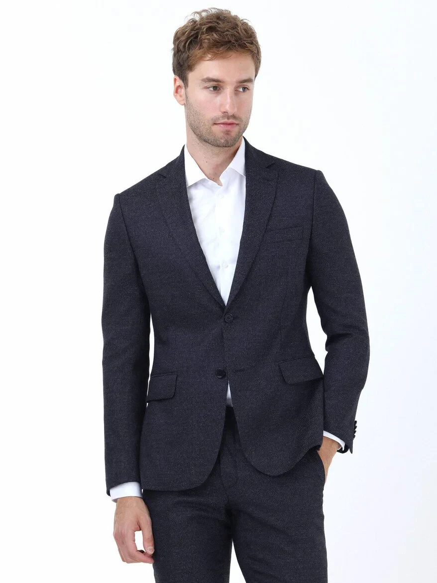 Lacivert Desenli Modern Fit Takım Elbise - 1