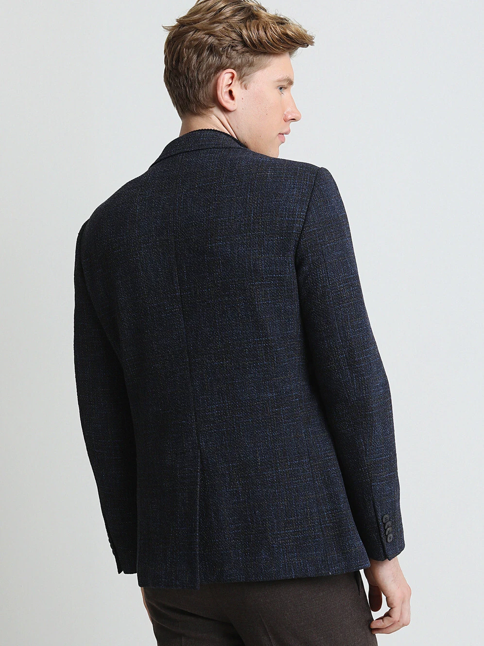 Lacivert Desenli Modern Fit Yün Karışımlı Ceket - 5