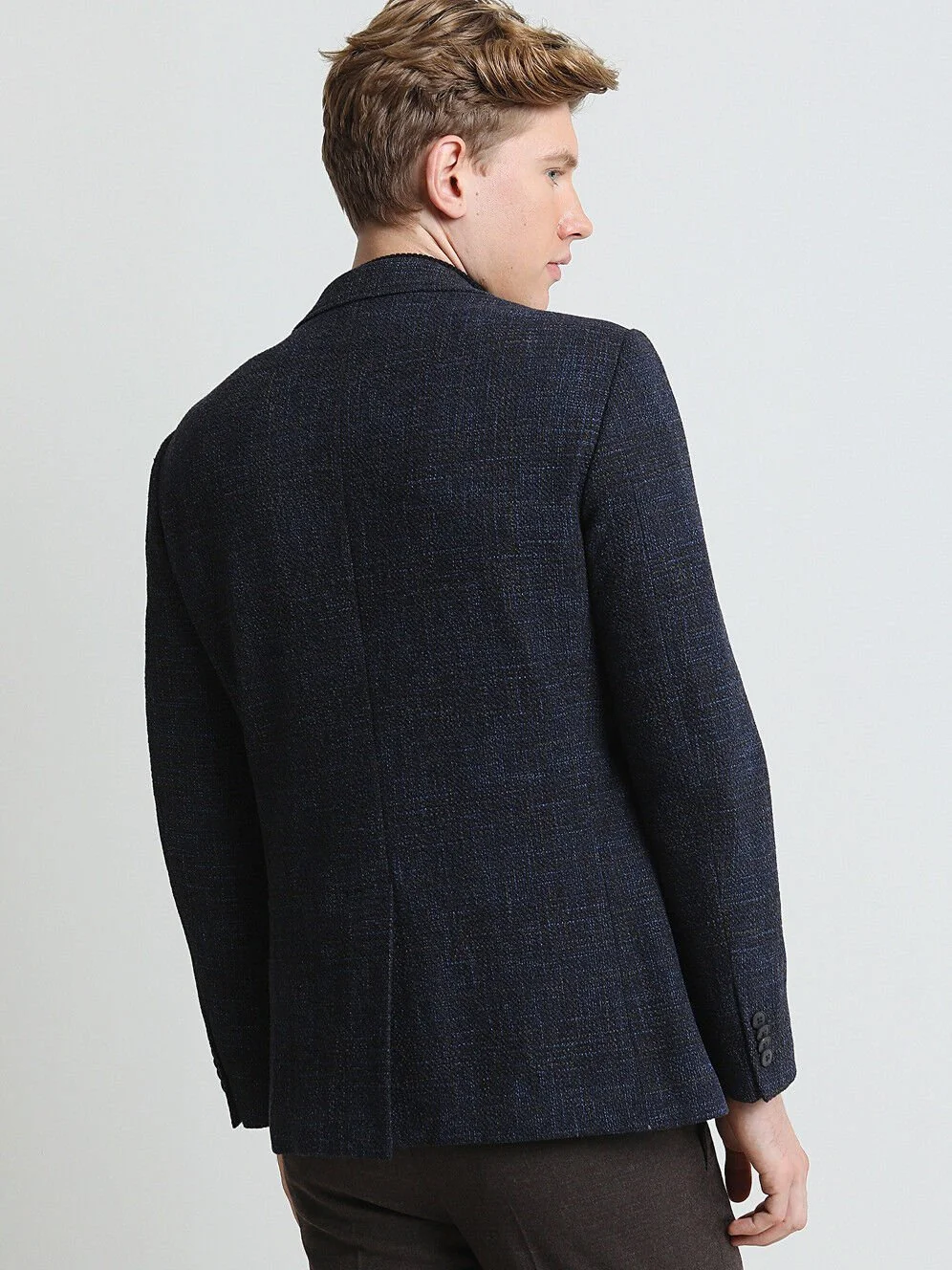 Lacivert Desenli Modern Fit Yün Karışımlı Ceket - 5