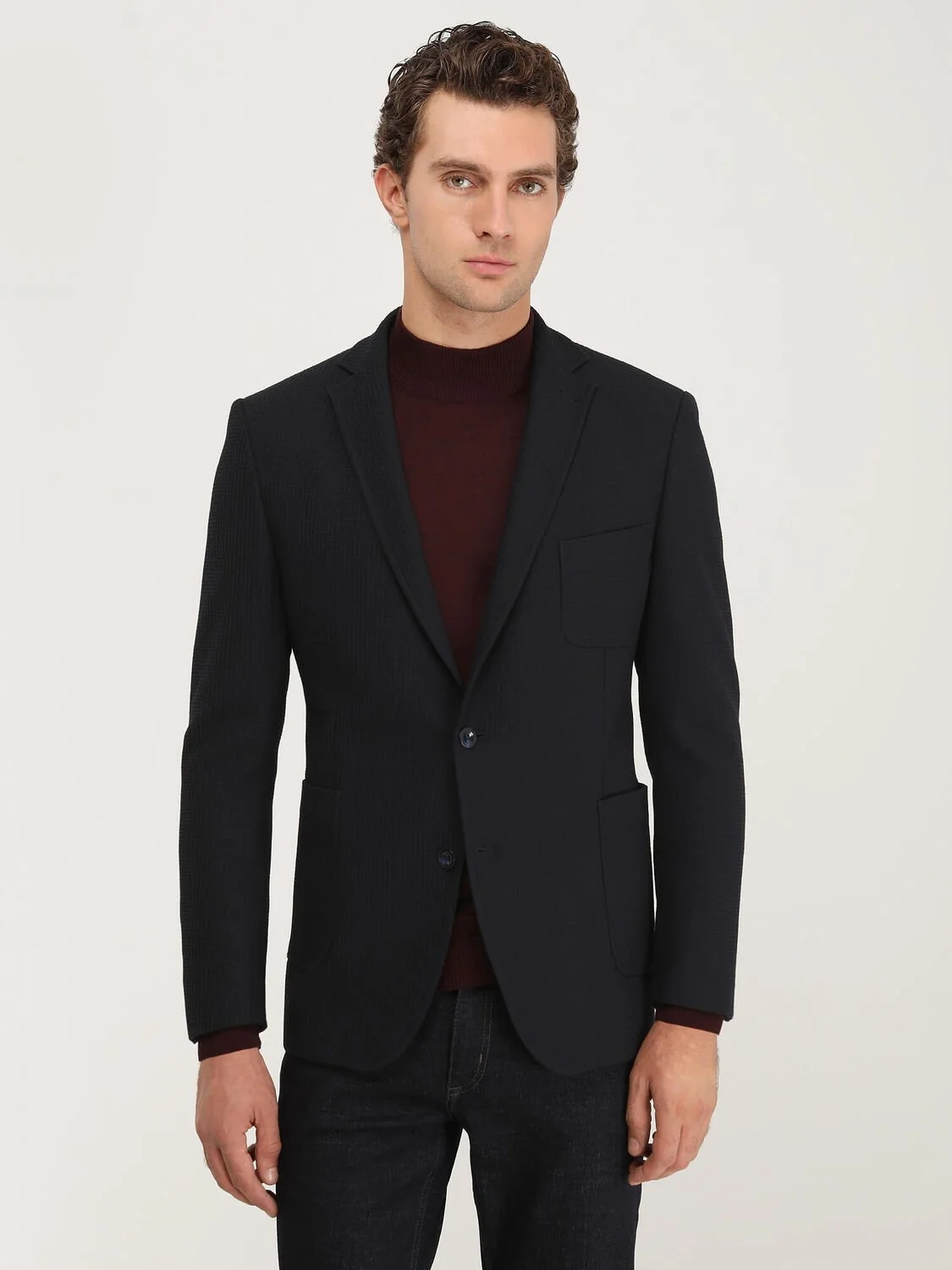 Lacivert Desenli Regular Fit Ceket - 1