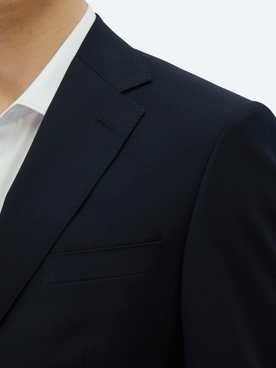 Lacivert Desenli Regular Fit Yün Karışımlı Takım Elbise - 4