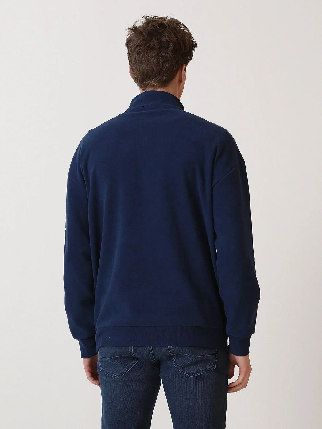 Lacivert Dik Yaka Baskılı Sweatshırt - 4