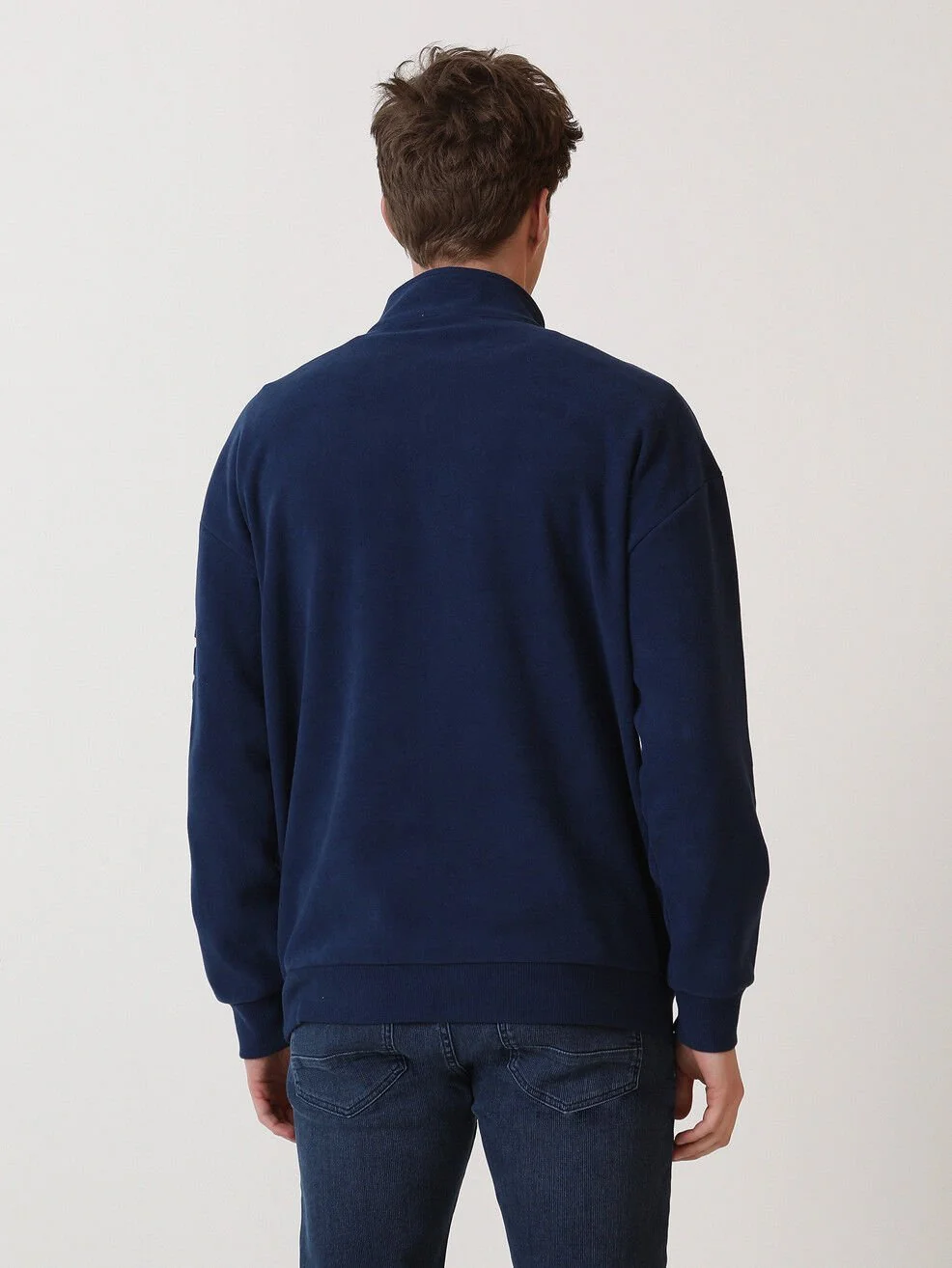 Lacivert Dik Yaka Baskılı Sweatshırt - 6