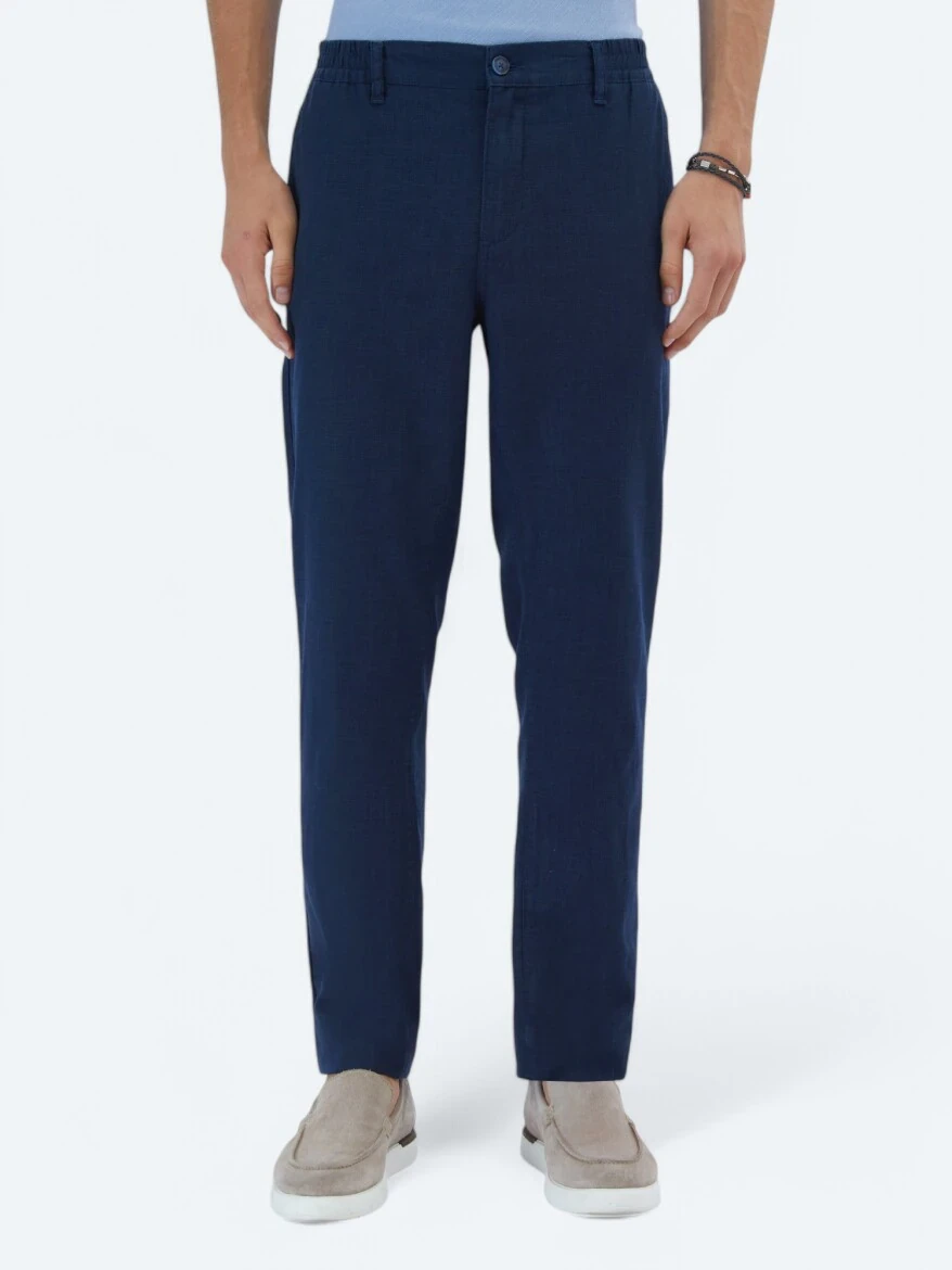 Lacivert Dokuma Casual Pamuk Karışımlı Pantolon - 2