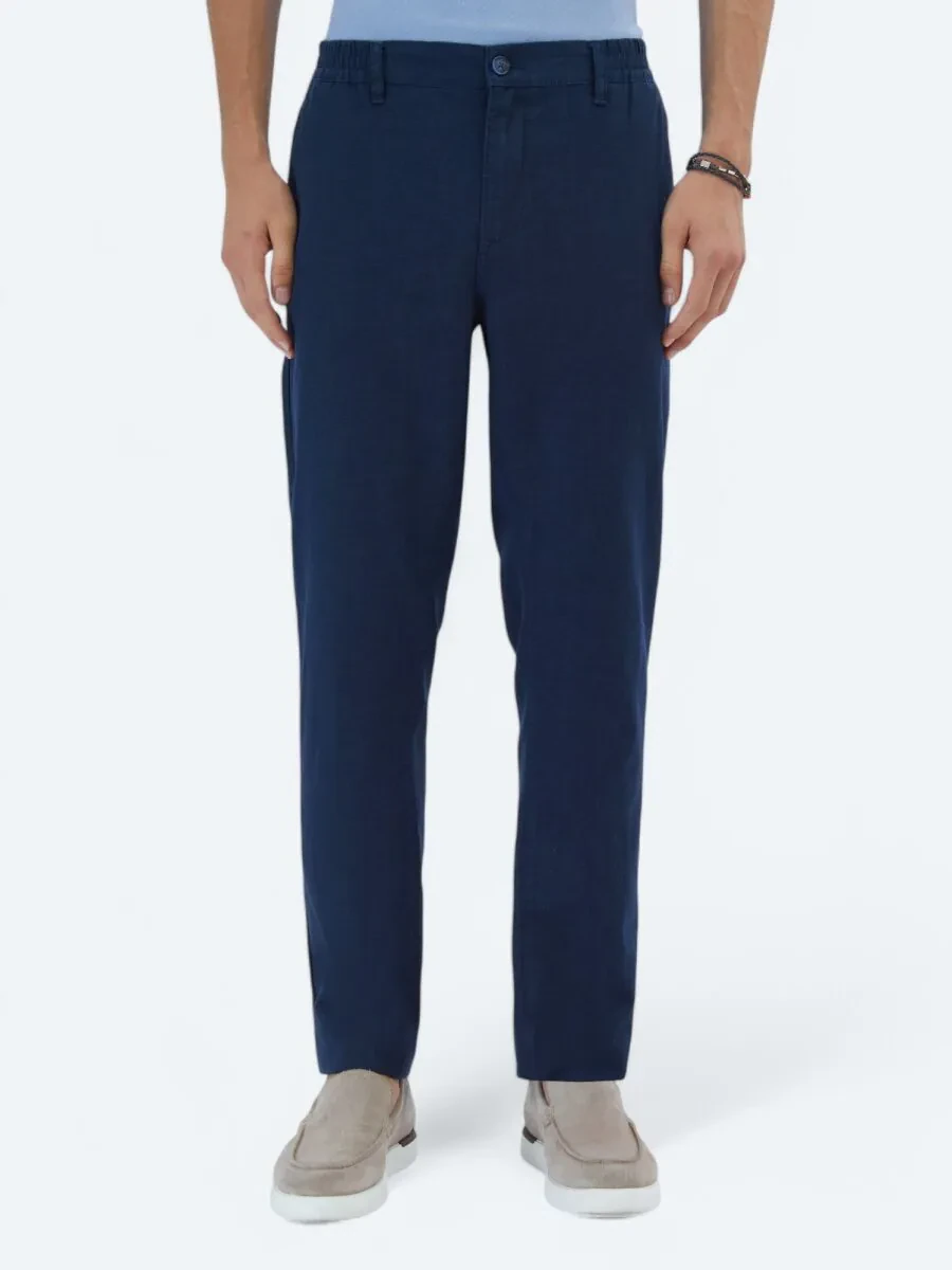 Lacivert Dokuma Casual Pamuk Karışımlı Pantolon - 2