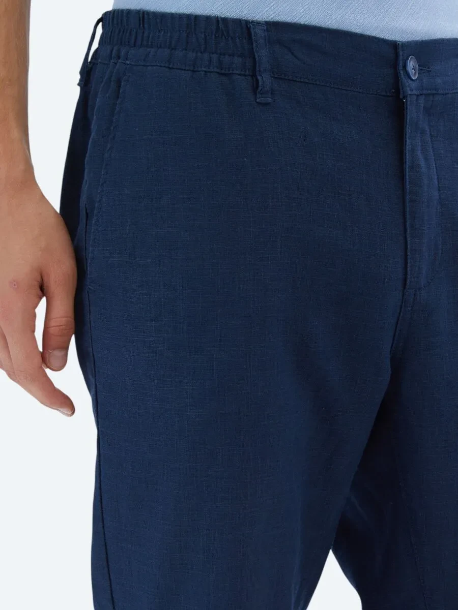 Lacivert Dokuma Casual Pamuk Karışımlı Pantolon - 3