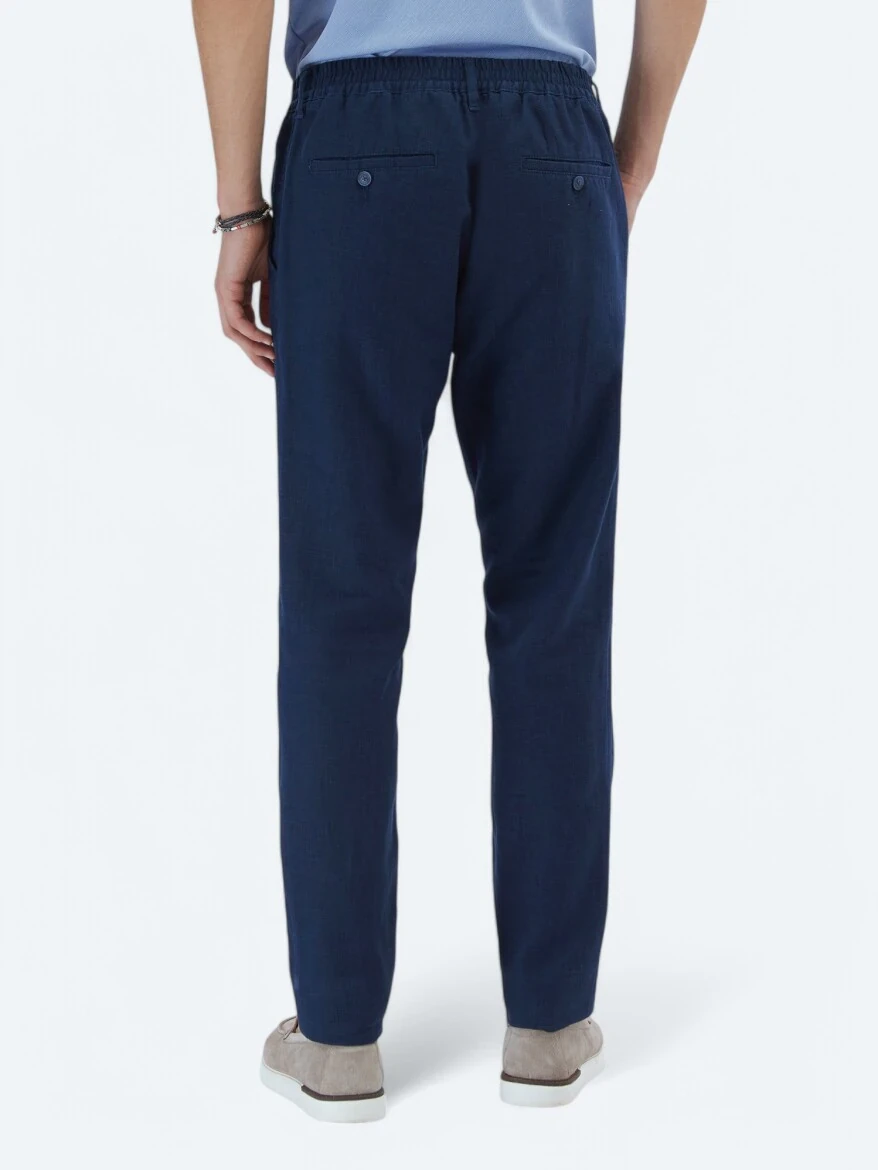 Lacivert Dokuma Casual Pamuk Karışımlı Pantolon - 4