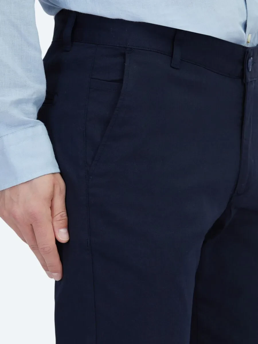 Lacivert Dokuma Casual Pamuk Karışımlı Pantolon - 4