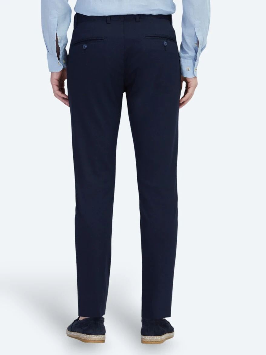 Lacivert Dokuma Casual Pamuk Karışımlı Pantolon - 5
