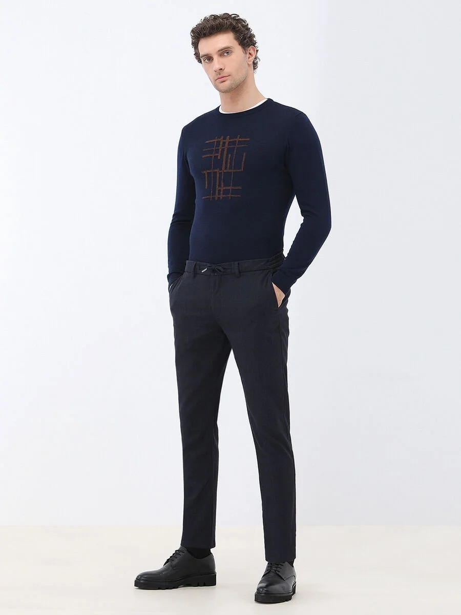Lacivert Dokuma Jogging Fit Casual Pamuk Karışımlı Pantolon - 2