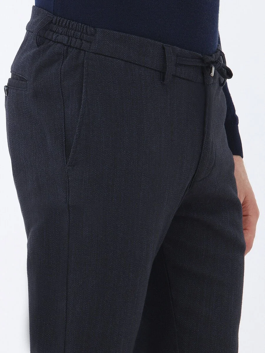 Lacivert Dokuma Jogging Fit Casual Pamuk Karışımlı Pantolon - 4