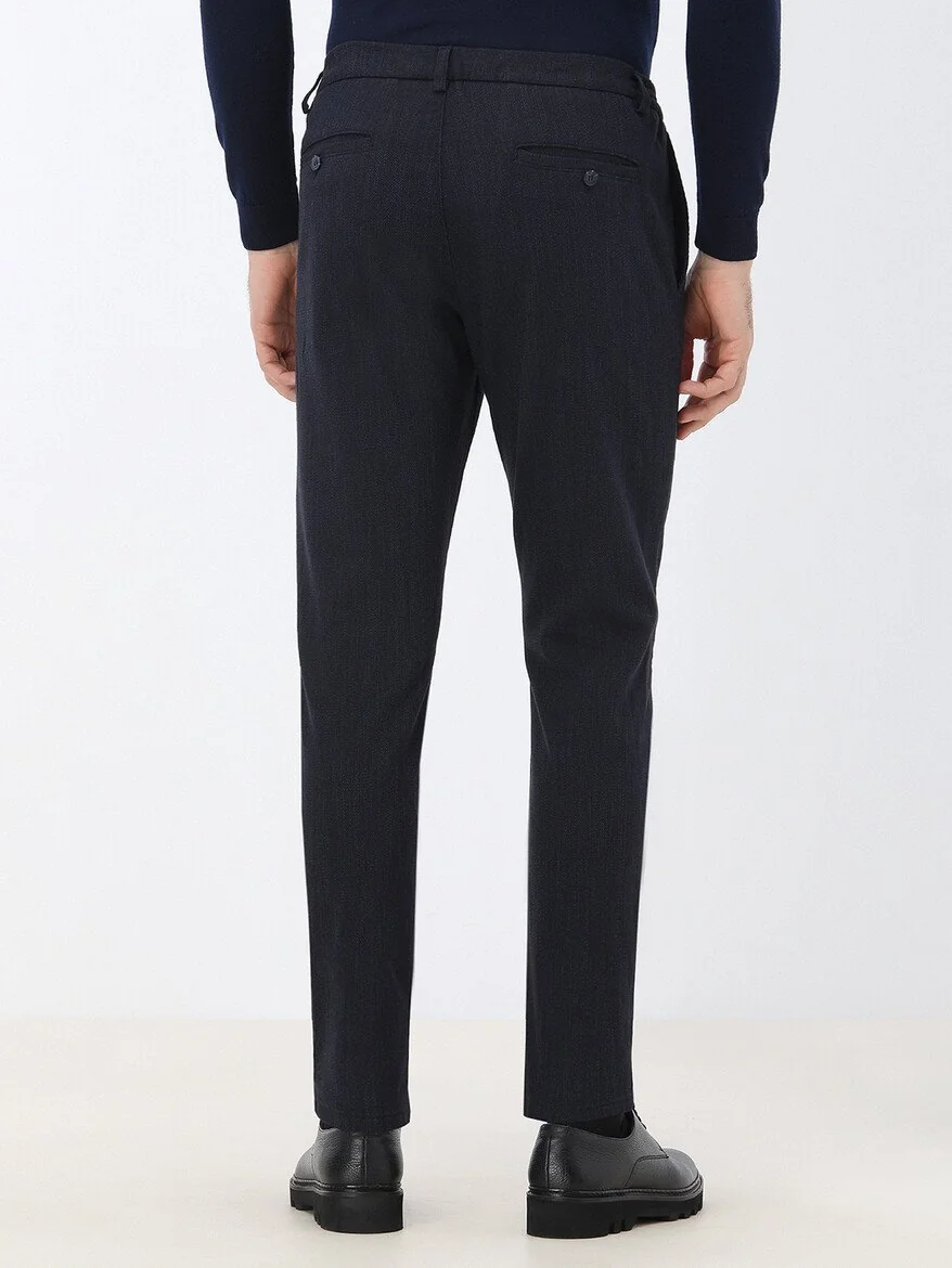 Lacivert Dokuma Jogging Fit Casual Pamuk Karışımlı Pantolon - 5
