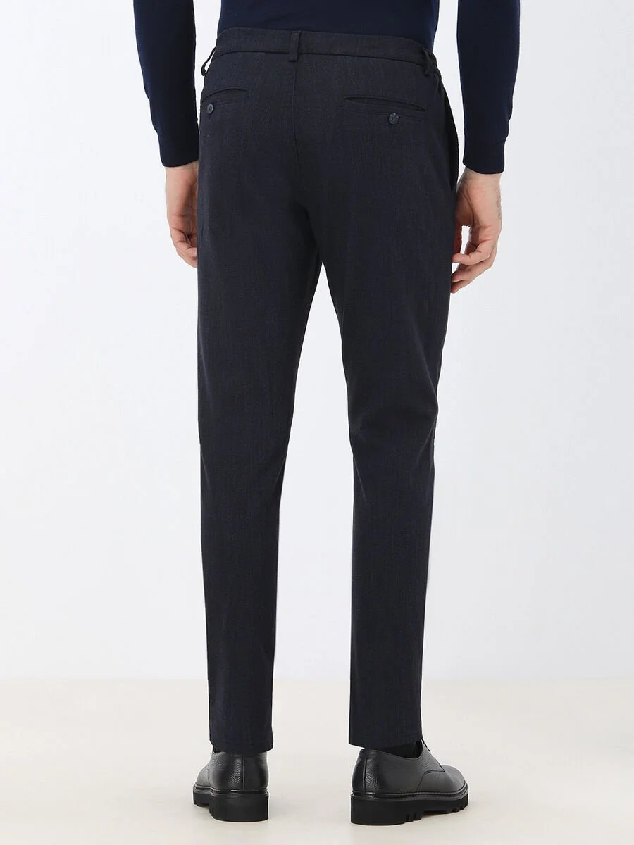 Lacivert Dokuma Jogging Fit Casual Pamuk Karışımlı Pantolon - 5