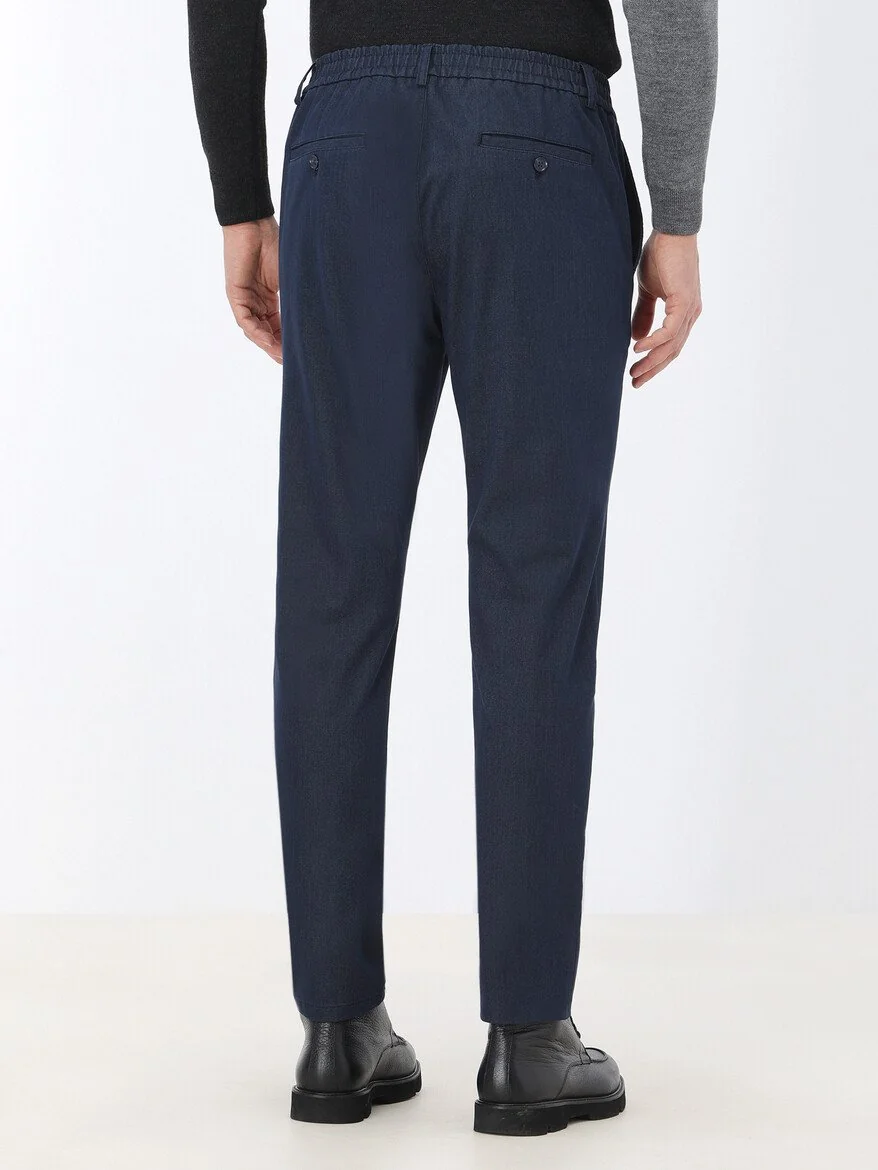 Lacivert Dokuma Jogging Fit Casual Pamuk Karışımlı Pantolon - 5