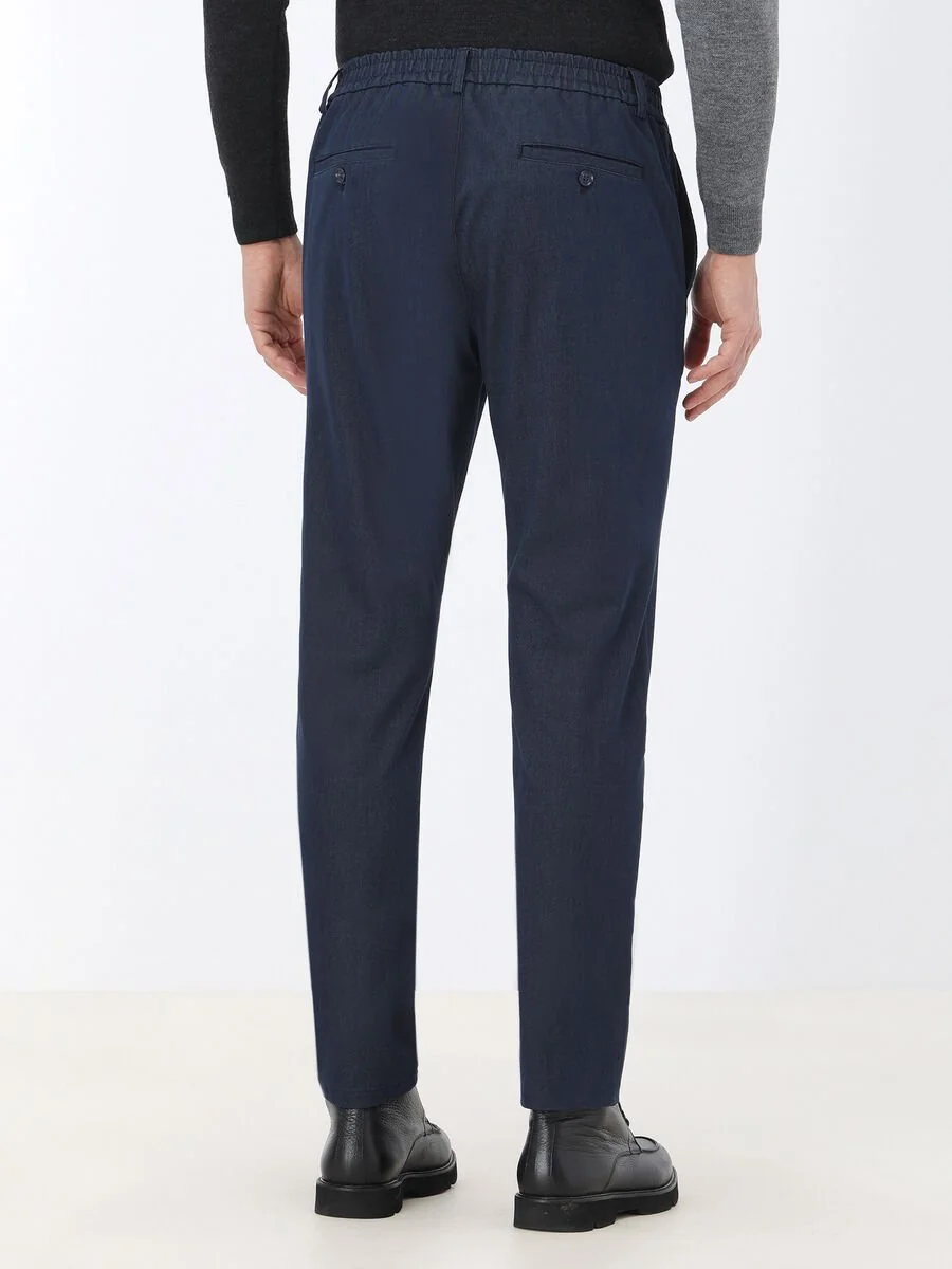 Lacivert Dokuma Jogging Fit Casual Pamuk Karışımlı Pantolon - 5