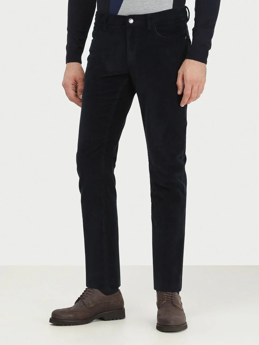 Lacivert Dokuma Regular Fit Kadife Casual Pamuk Karışımlı Pantolon - 1