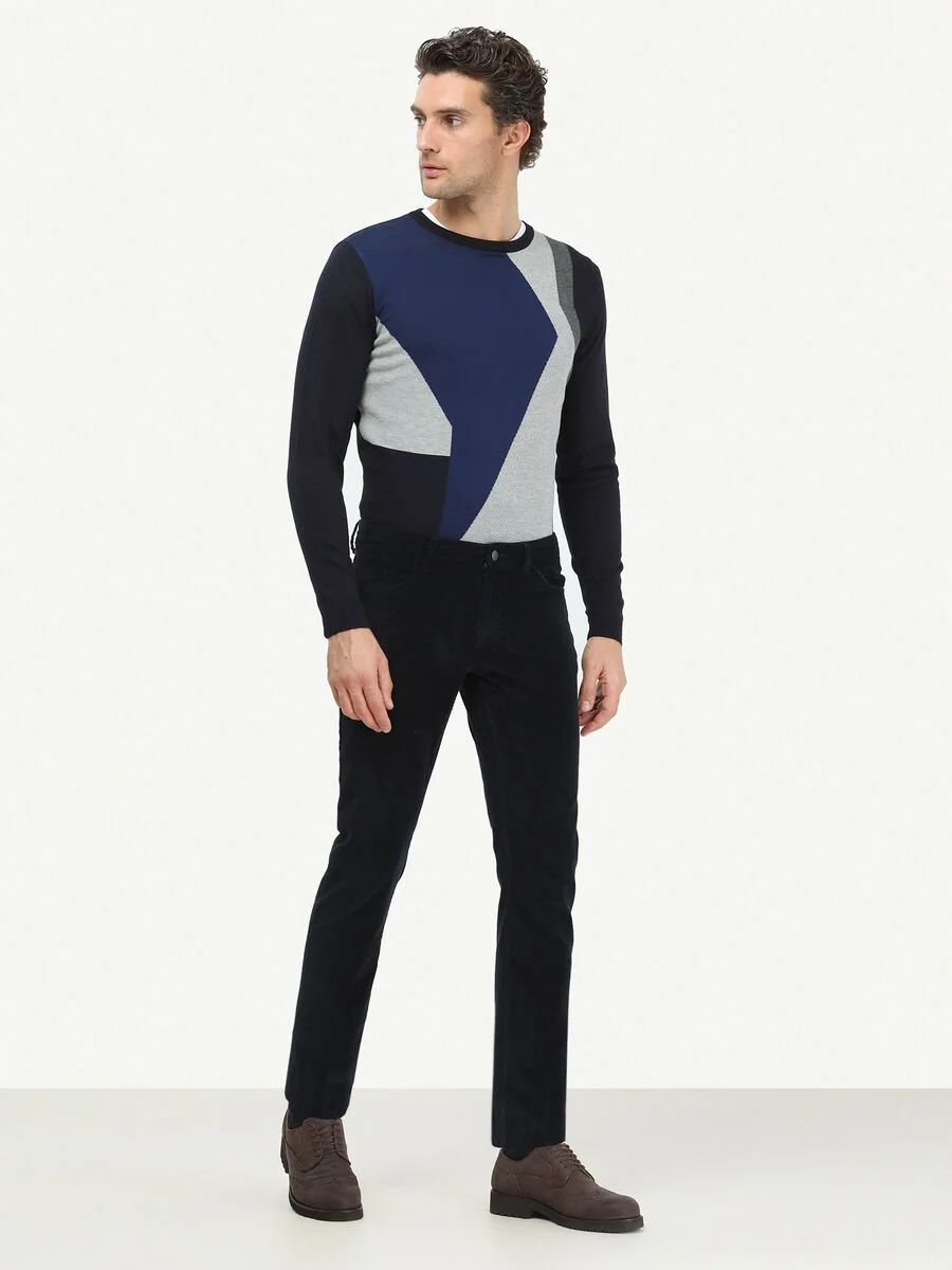 Lacivert Dokuma Regular Fit Kadife Casual Pamuk Karışımlı Pantolon - 2
