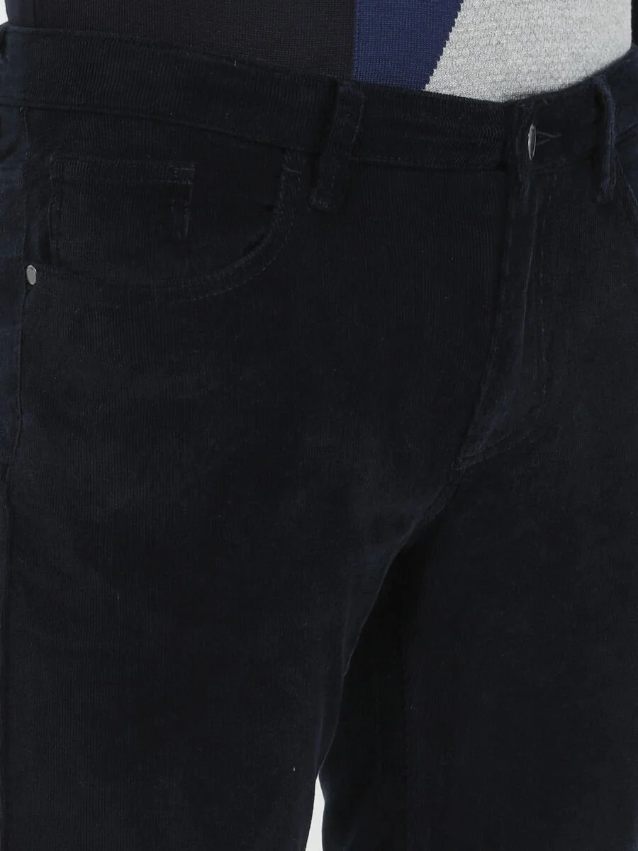 Lacivert Dokuma Regular Fit Kadife Casual Pamuk Karışımlı Pantolon - 3