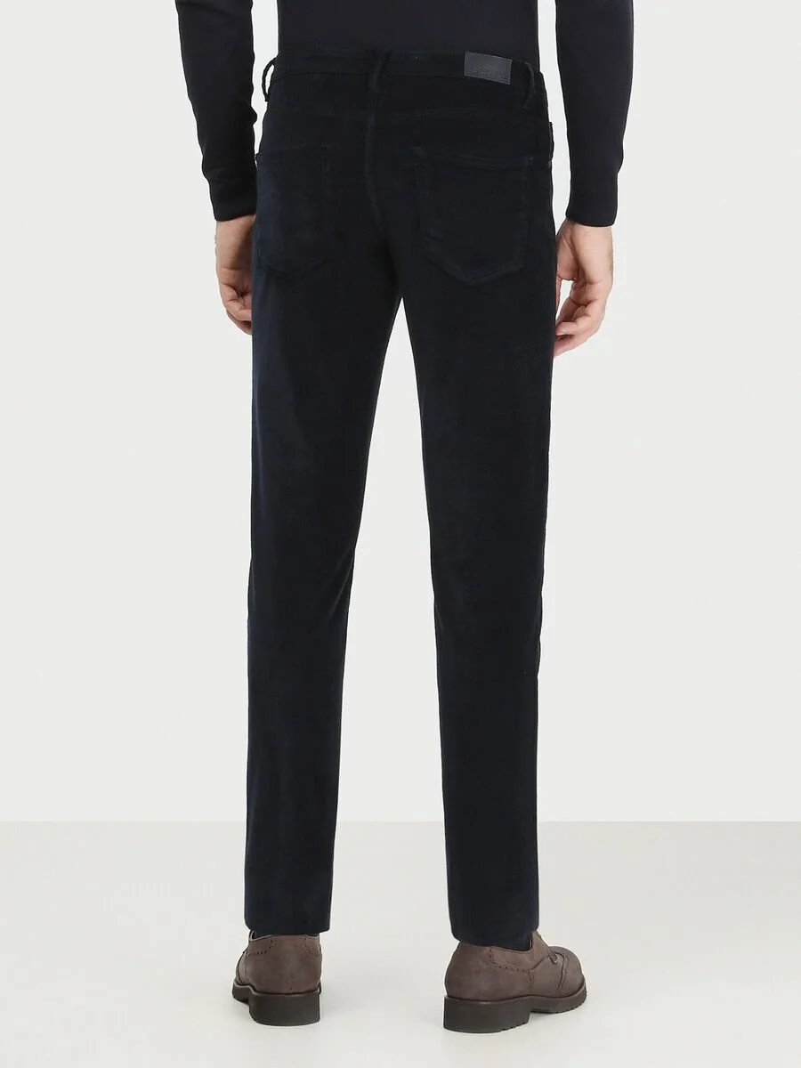 Lacivert Dokuma Regular Fit Kadife Casual Pamuk Karışımlı Pantolon - 4
