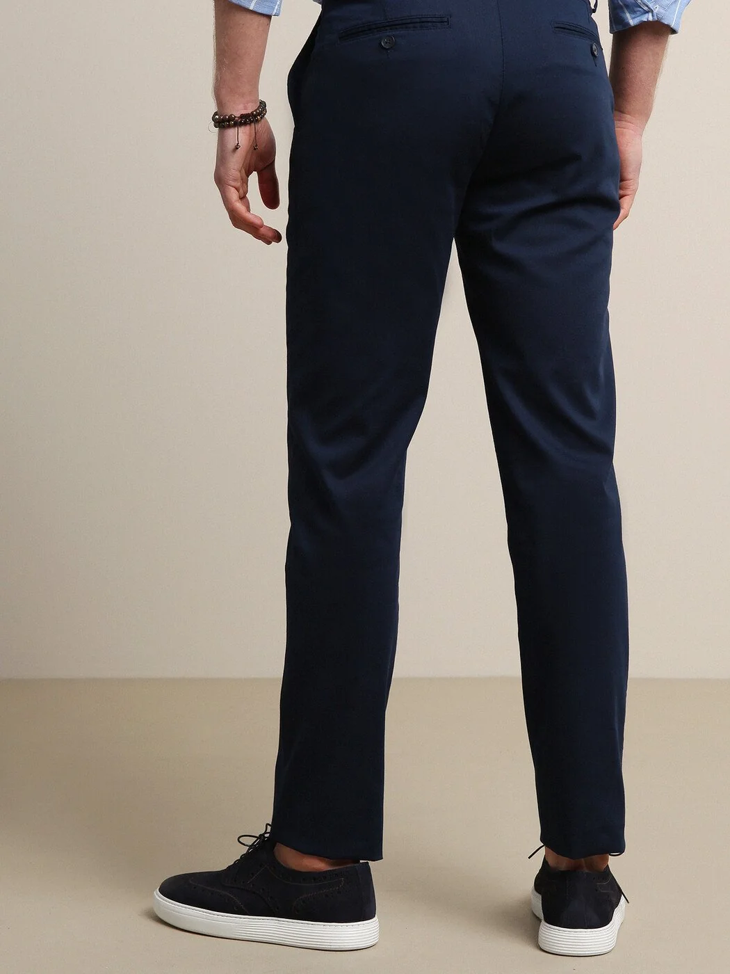 Lacivert Dokuma Regular Fit Smart Casual Pamuk Karışımlı Pantolon - 5