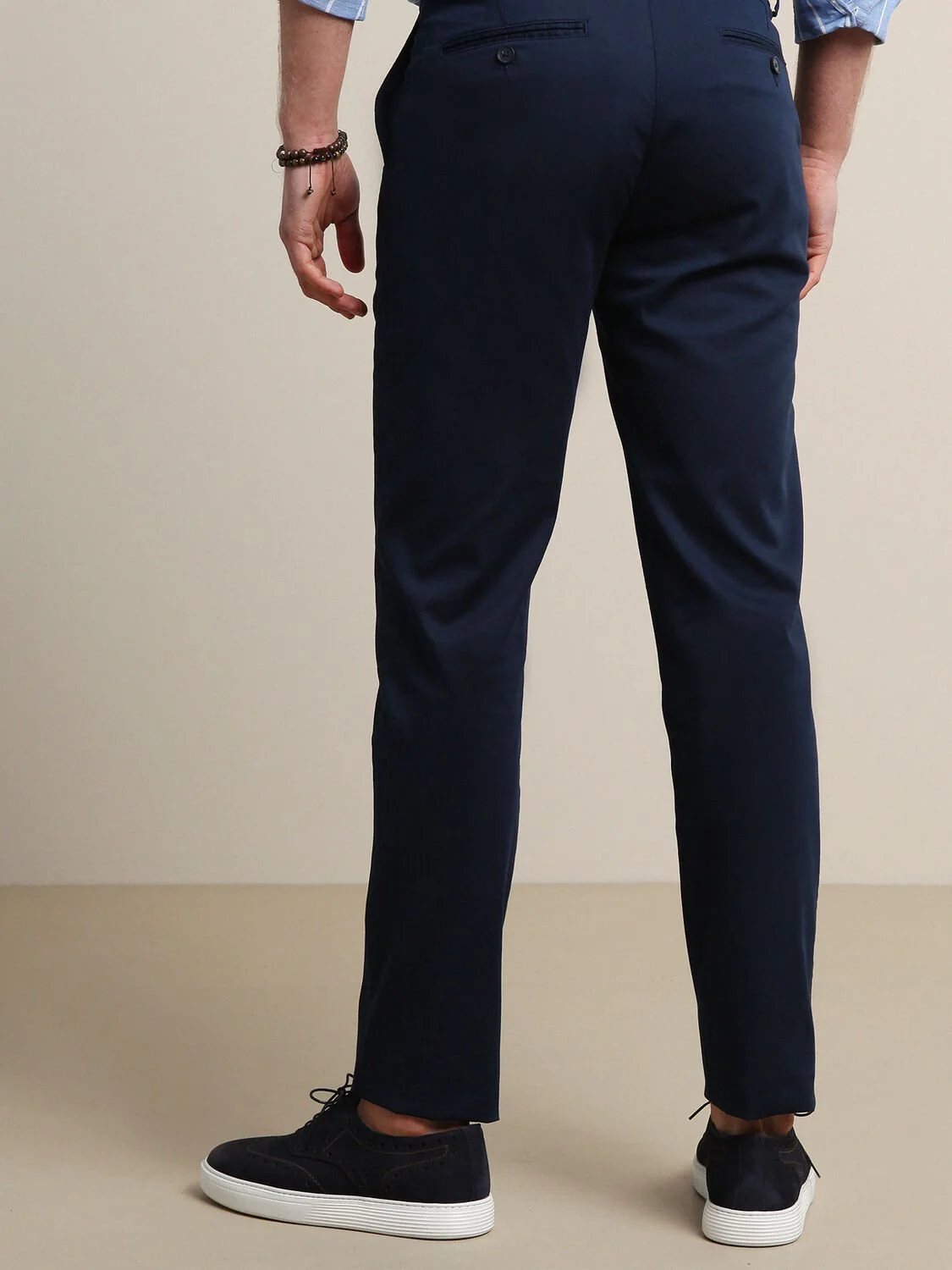 Lacivert Dokuma Regular Fit Smart Casual Pamuk Karışımlı Pantolon - 5