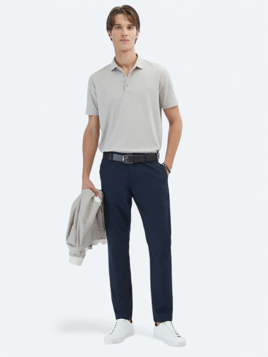 Lacivert Dokuma Slim Fit Casual Pantolon - 1