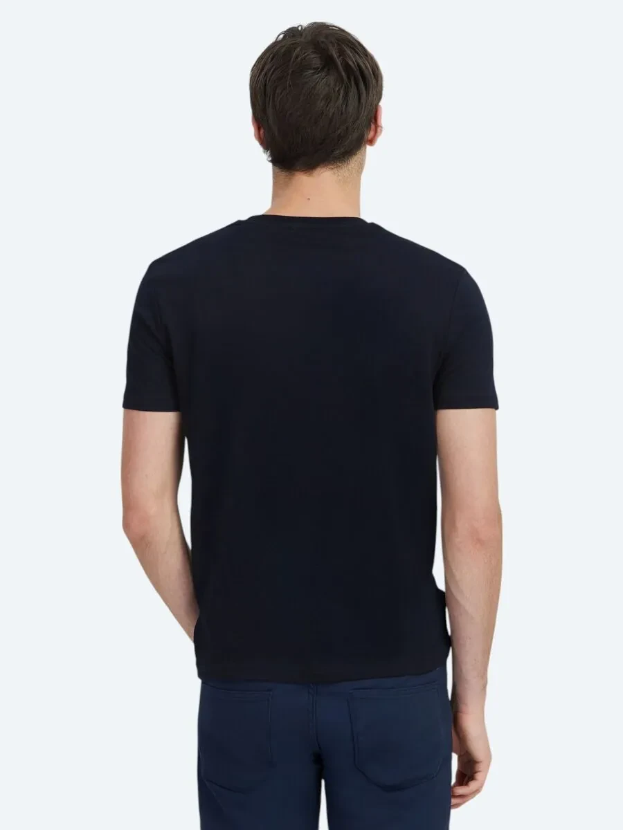 Lacivert Düz Bisiklet Yaka %100 Pamuk T-Shirt - 4