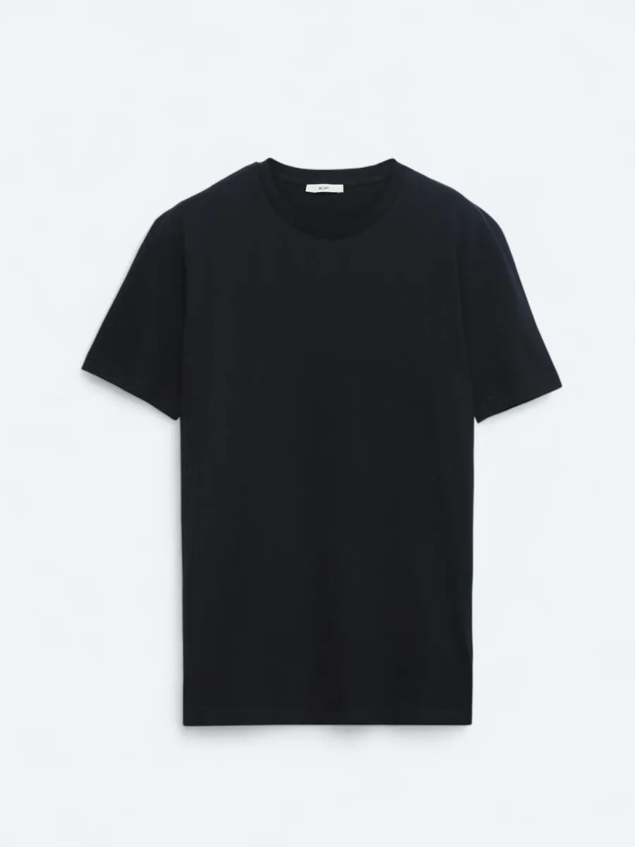 Lacivert Düz Bisiklet Yaka %100 Pamuk T-Shirt - 5