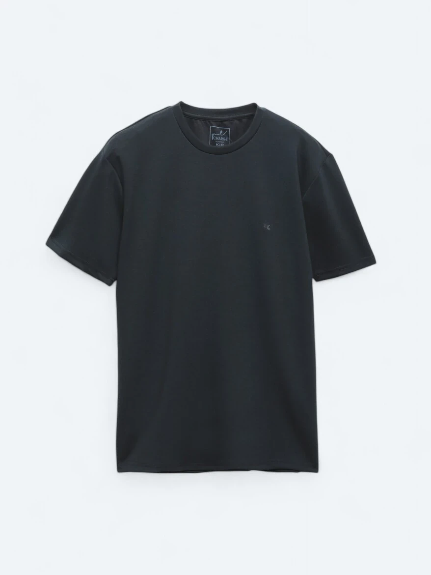 Lacivert Düz Bisiklet Yaka T-Shirt - 5