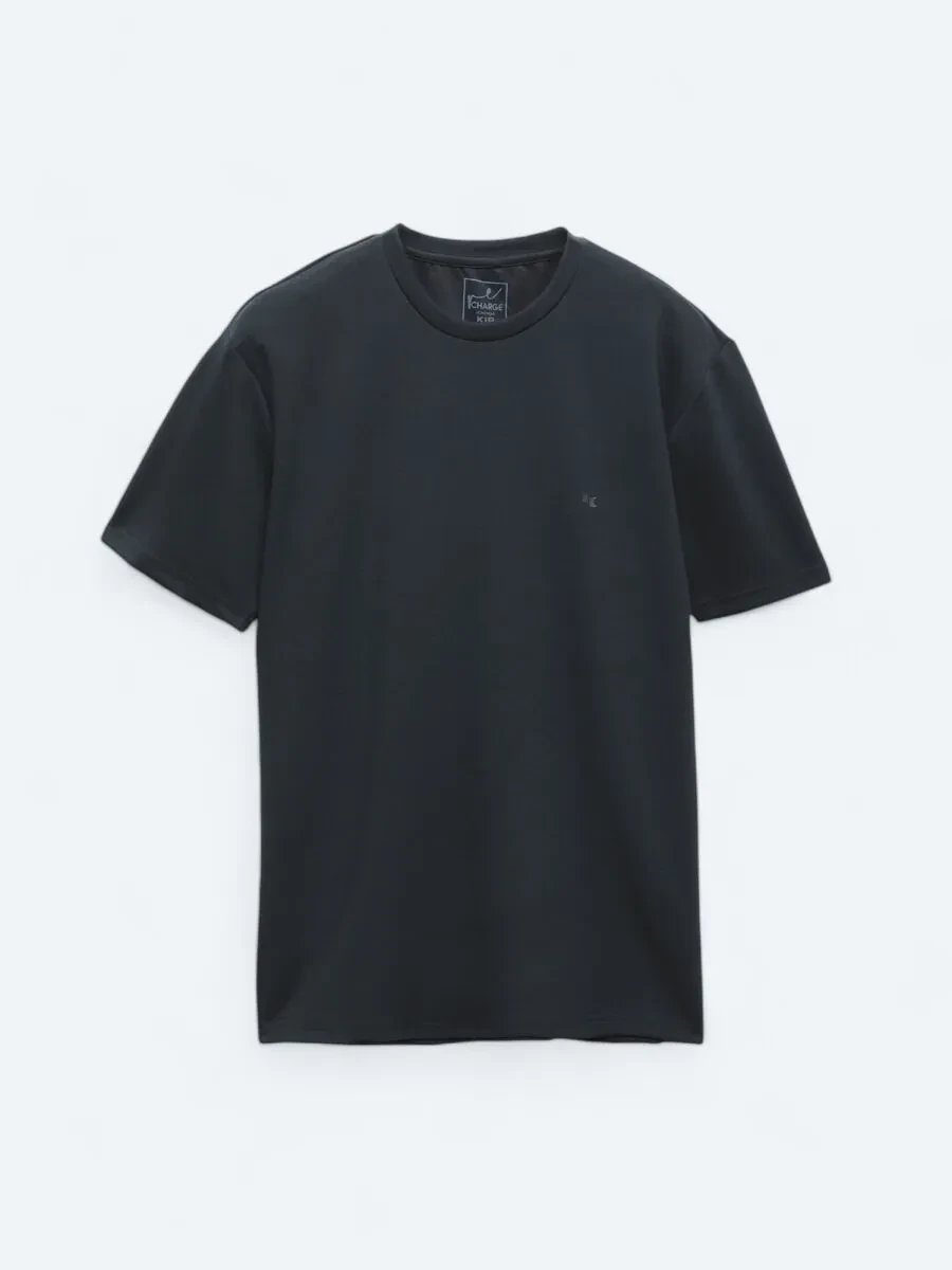 Lacivert Düz Bisiklet Yaka T-Shirt - 5
